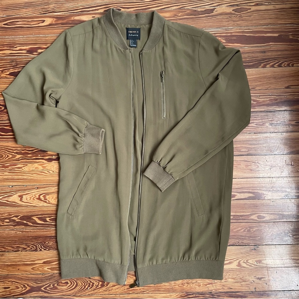 Forever 21 Oversized Olive Green Bomber Jacket - Picture 7 of 11